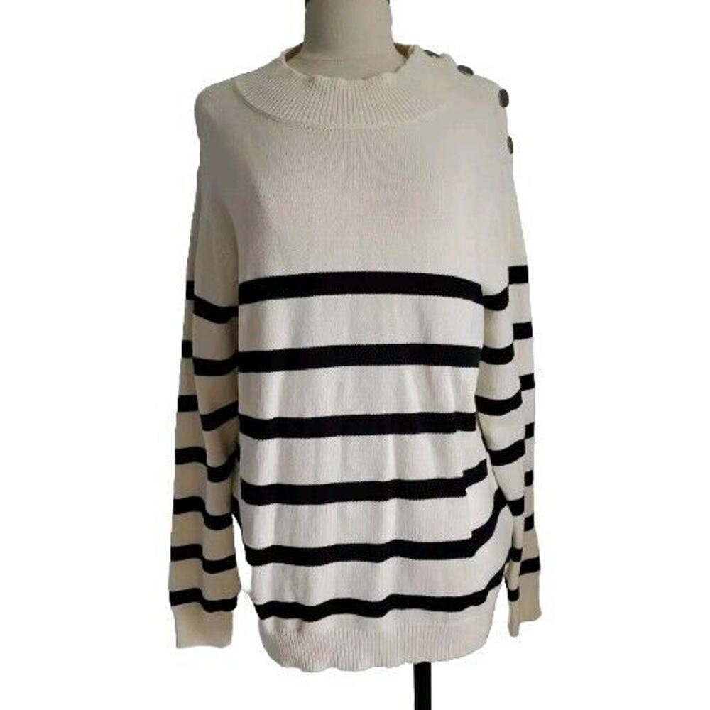 Kirundo Sweater Womens Medium Striped Shoulder Button Accents Winter Fall Casual
